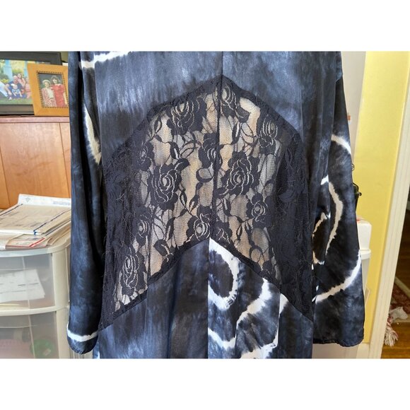 Forgotten Grace Womens 3X Kimono Blue White Tie Dye Sheer Lace Back Panel Boho - Picture 7 of 9